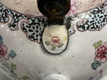 A Chinese Canton enamel teapot on warming stand, Qianlong